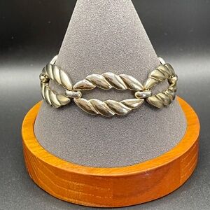 Monet Signed Silver Tone Rope Like Open Link Bracelet 7" Mid-Century